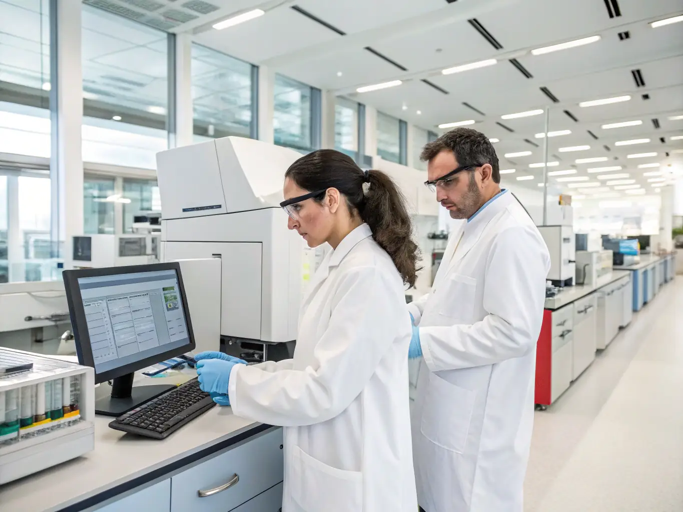 A photograph showcasing researchers in a lab setting, analyzing samples and data related to a scientific study. The image conveys a sense of scientific inquiry and discovery.